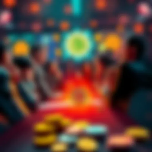 A heated discussion scene with people passionately arguing about Bitcoin and traditional currency, showing a mix of frustration and excitement.