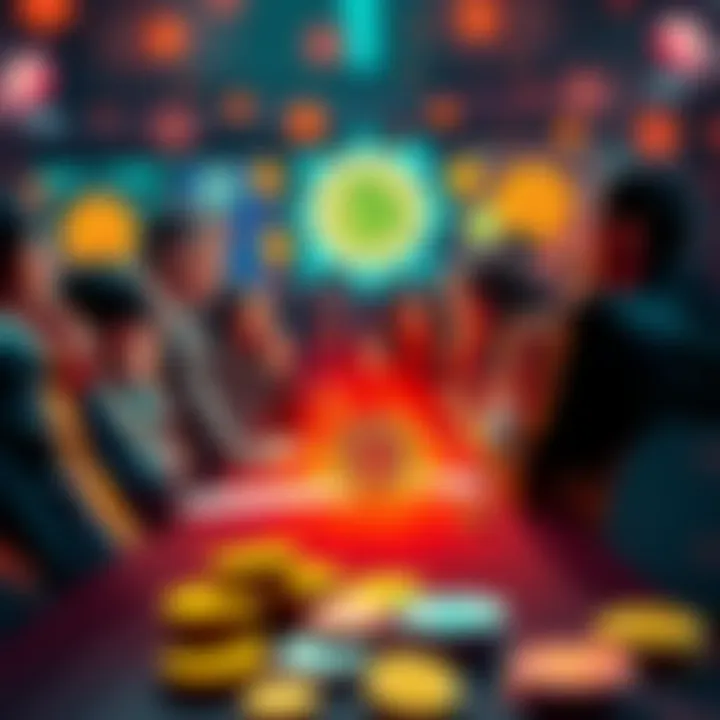 A heated discussion scene with people passionately arguing about Bitcoin and traditional currency, showing a mix of frustration and excitement.