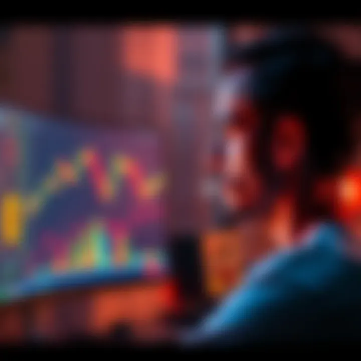 Bitcoin Decision A person staring at a computer screen showing fluctuating Bitcoin prices, contemplating whether to sell or hold their investment.