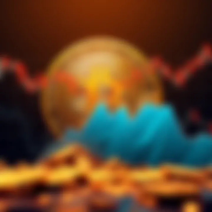 Graph showing decline in Bitcoin value A downward trend line representing Bitcoin's value dropping sharply, with a broken Bitcoin symbol in the background.