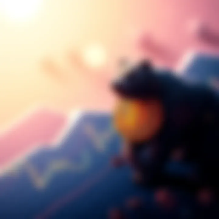 A downward trend line on a Bitcoin chart with a visual representation of a bear, symbolizing market decline.