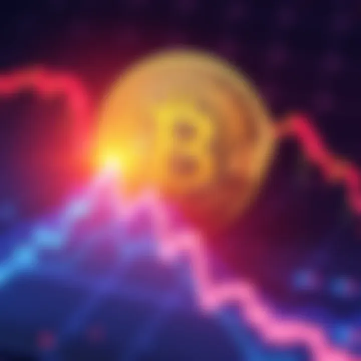 A Bitcoin symbol with a downward trending graph in the background, representing its declining value and speculation issues.