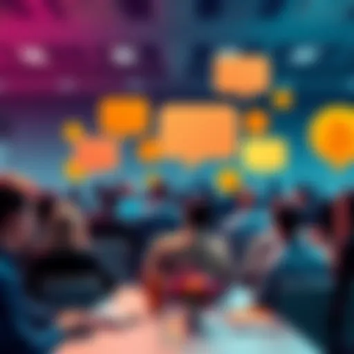 People discussing Bitcoin in a forum setting with conversation bubbles