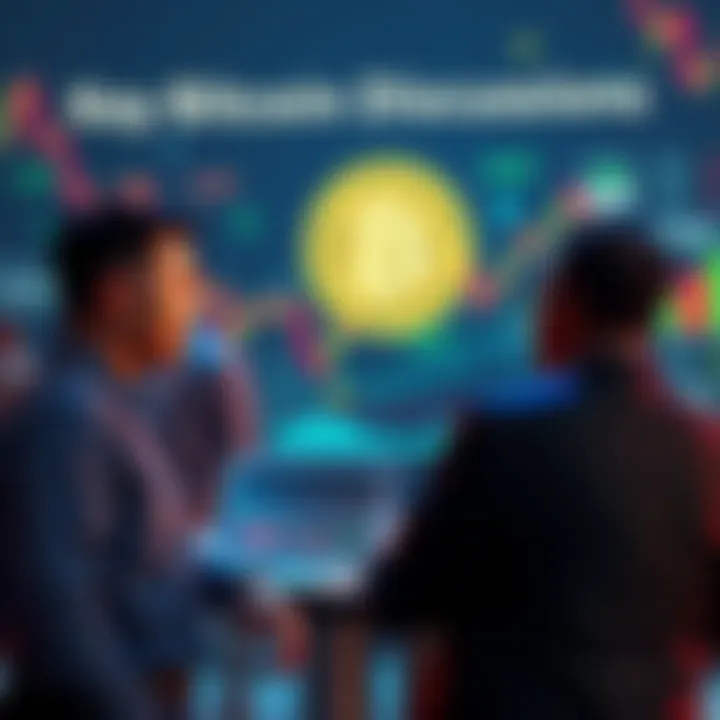 Bitcoin Discussion People engaging in a conversation about Bitcoin with charts and graphics in the background