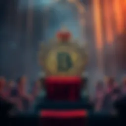 A Bitcoin symbol sitting on a throne, symbolizing its dominance in the cryptocurrency market.