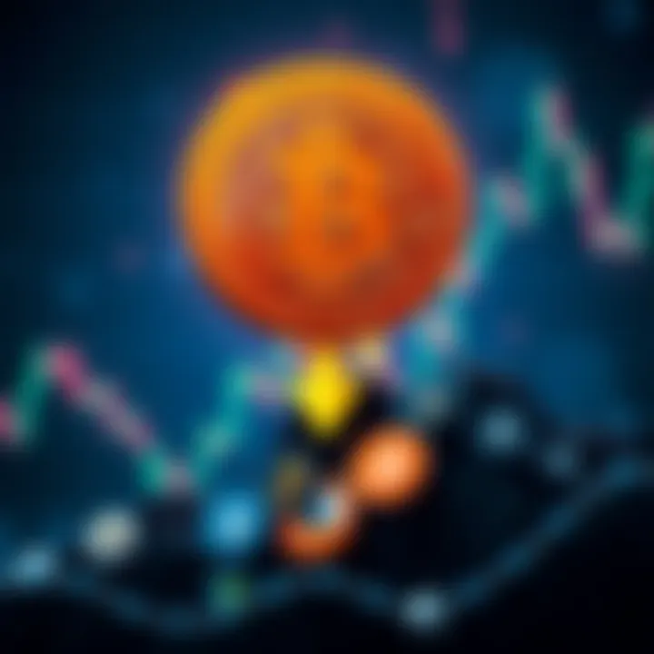 A graphic showing Bitcoin logo rising above a downward trend of altcoin symbols, illustrating Bitcoin's growing importance in the market, with a focus on investment strategy.