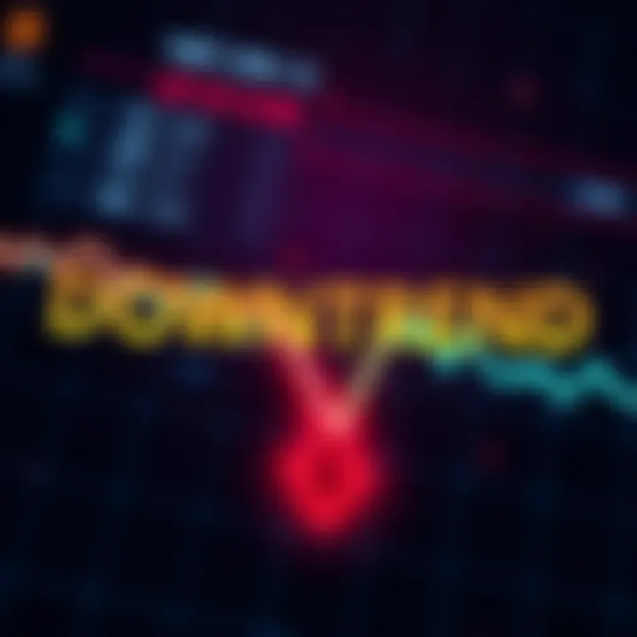 A graph showing the decline of Bitcoin prices with a downward arrow and warning signs, representing Michael Burry's concerns about its future.