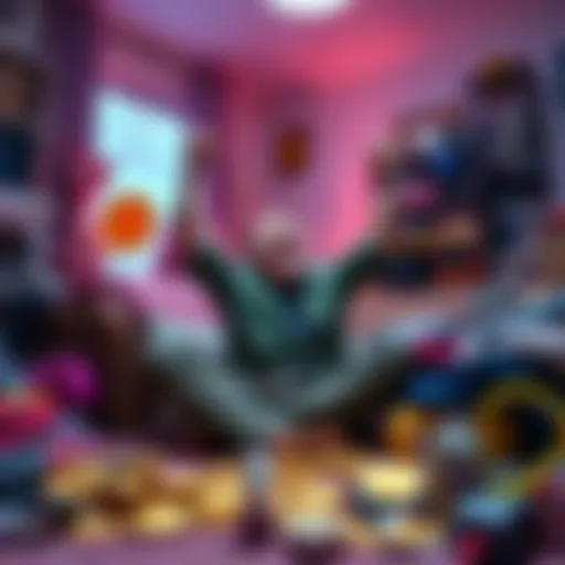 A person excitedly selling items in their home to invest in Bitcoin, showcasing their commitment to cryptocurrency.