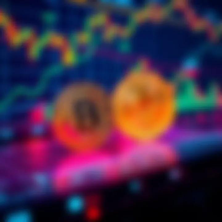 A graphic showing Bitcoin and Ethereum symbols with financial charts and indicators as backdrop, indicating market trends and upcoming FOMC meeting impacts.