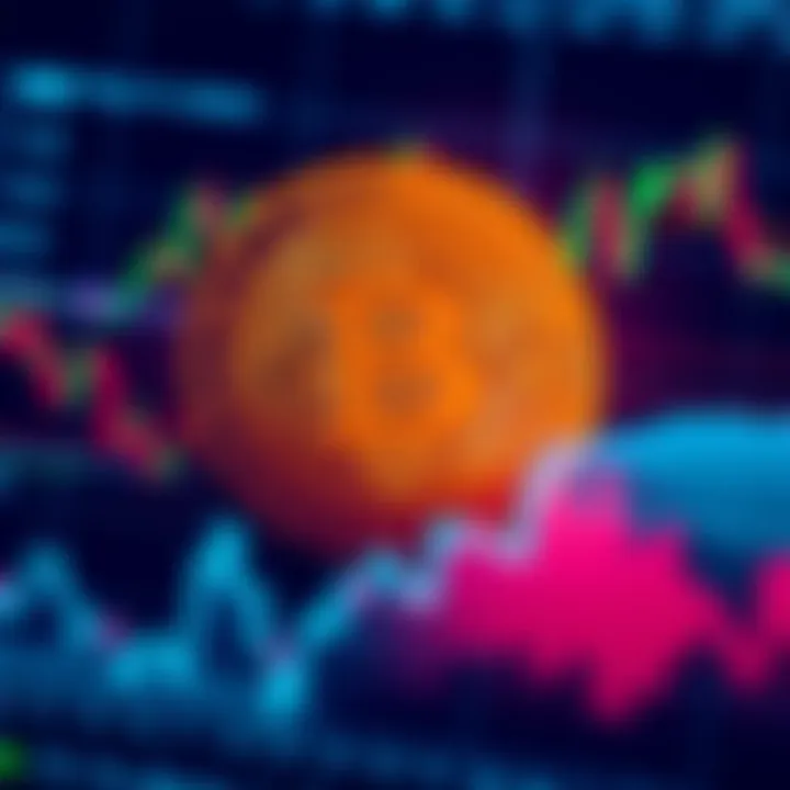 Bitcoin Symbol with Financial Charts Bitcoin symbol in front of financial charts showing market trends, representing its volatility and status as a store of value.