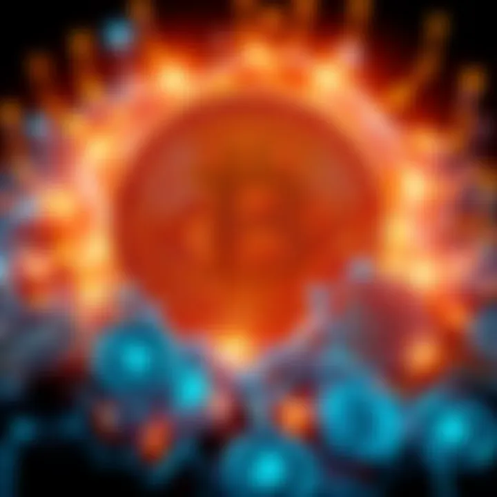 A glowing Bitcoin symbol surrounded by digital currency symbols, representing Bitcoin's dominance in the cryptocurrency market.