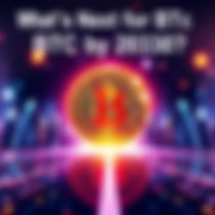 Bitcoin Future Concept A digital representation of Bitcoin's future growth with upward arrows and a futuristic skyline.