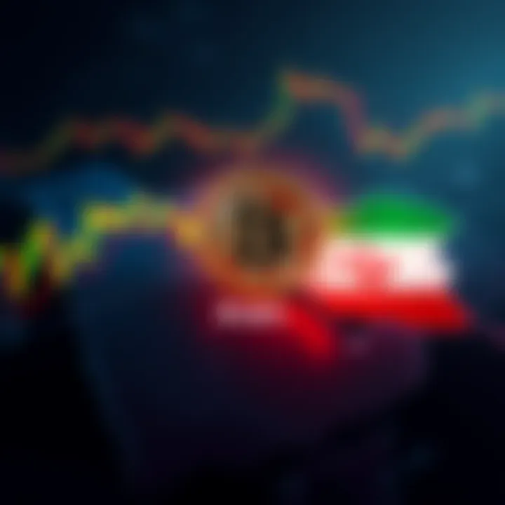 A chart showing Bitcoin's price fluctuations alongside a map of Israel and Iran, symbolizing the impact of geopolitical events on cryptocurrency markets.