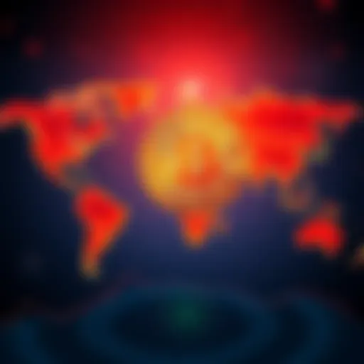 A Bitcoin symbol overlaid on a world map, representing global investment concerns and financial uncertainty