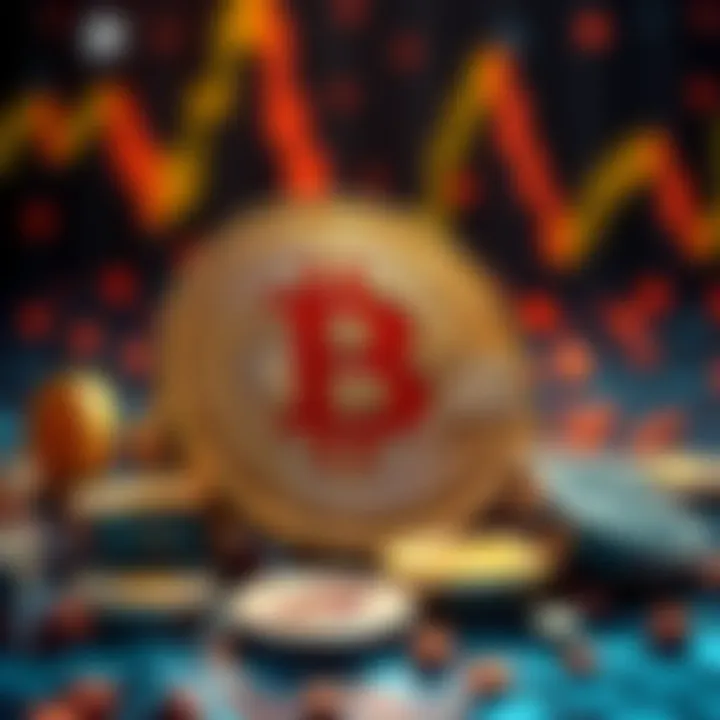 A visual representation of Bitcoin and satoshis, showing coins and digital transactions symbolizing global finance.