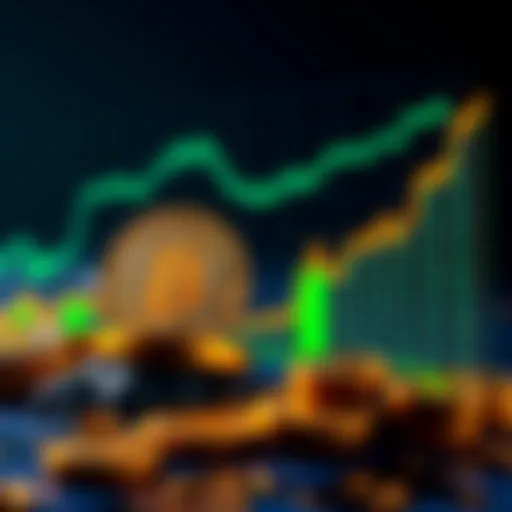 Graph showing Bitcoin's rising trends compared to traditional gold investments with green blocks indicating bullish projections.