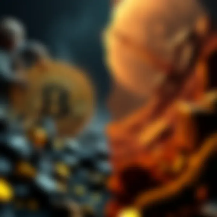 A split image showing Bitcoin mining on one side and gold mining on the other side, highlighting environmental concerns and impacts.