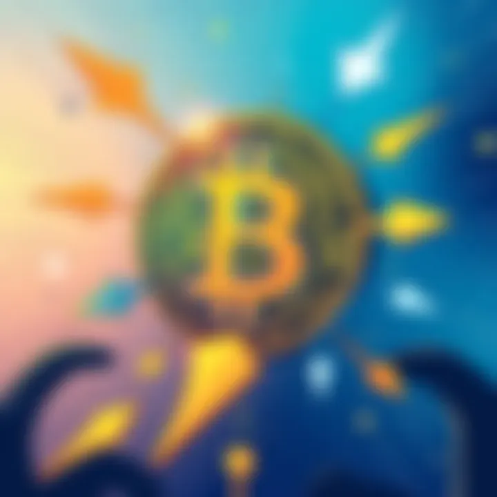 Bitcoin governance debate illustration An illustration depicting a Bitcoin symbol with arrows showing varied opinions and discussions around it, symbolizing the ongoing governance debate in the Bitcoin community