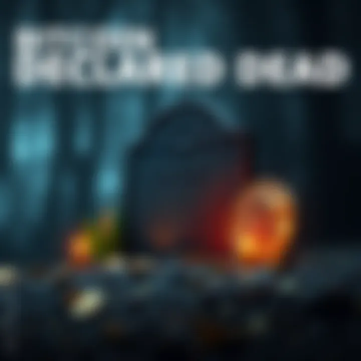 Symbolic grave representing the death of Bitcoin with a tombstone and digital currency icons around it.