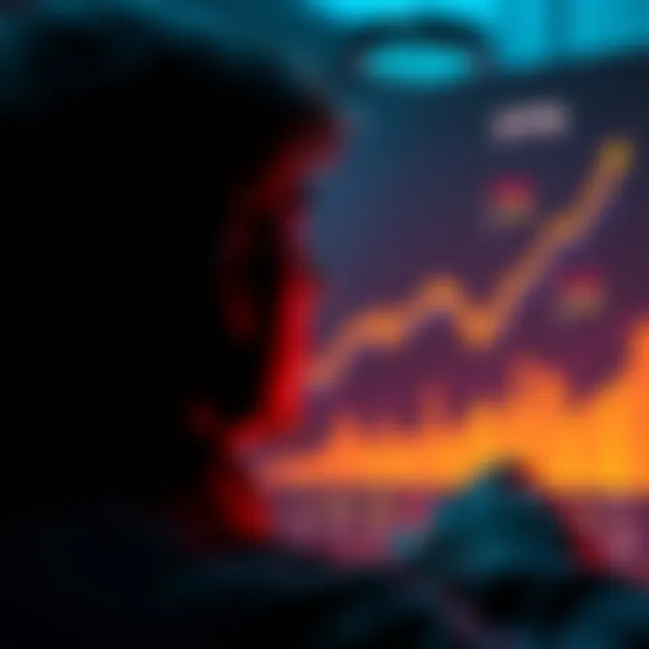 A person looking at a Bitcoin growth chart with graphs showing upward trends, representing investment opportunities and decisions.