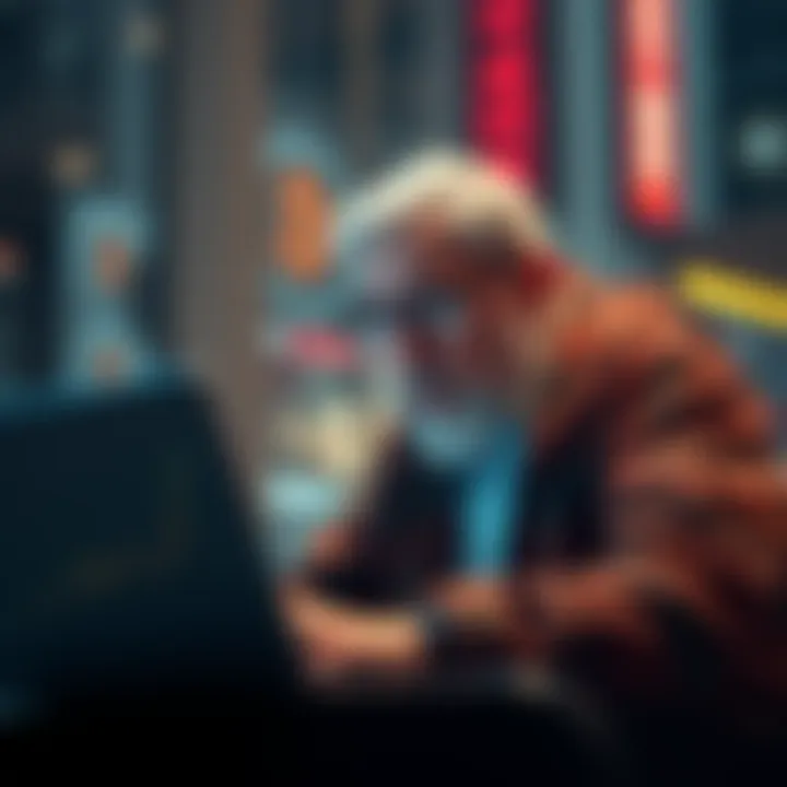 A long-time Bitcoin holder looking concerned while checking market trends on a laptop, symbolizing current challenges in the cryptocurrency market.