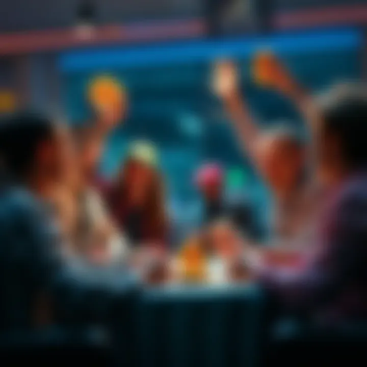 A group of early bitcoin holders in a digital currency-themed gathering, sharing their success stories and strategies amidst market fluctuations.
