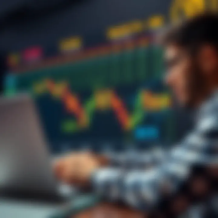 A person analyzing Bitcoin prices on a laptop while considering investment strategies.