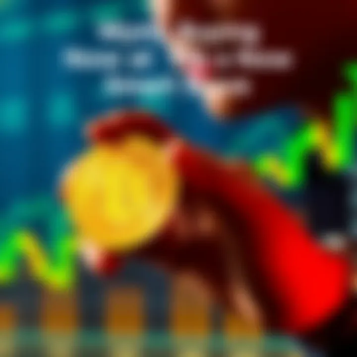 A person holding a golden Bitcoin with a graph showing an upward trend in the background