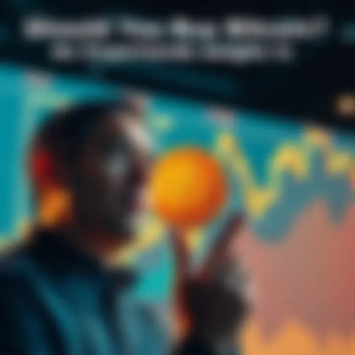 Bitcoin Investment A person looking at a graph showing Bitcoin prices and trends with a thoughtful expression, symbolizing investment decisions
