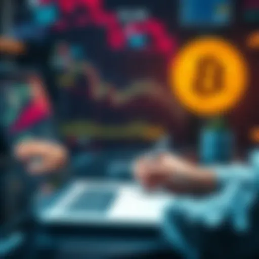 A person analyzing Bitcoin prices on a laptop while noting down affordable buying strategies.