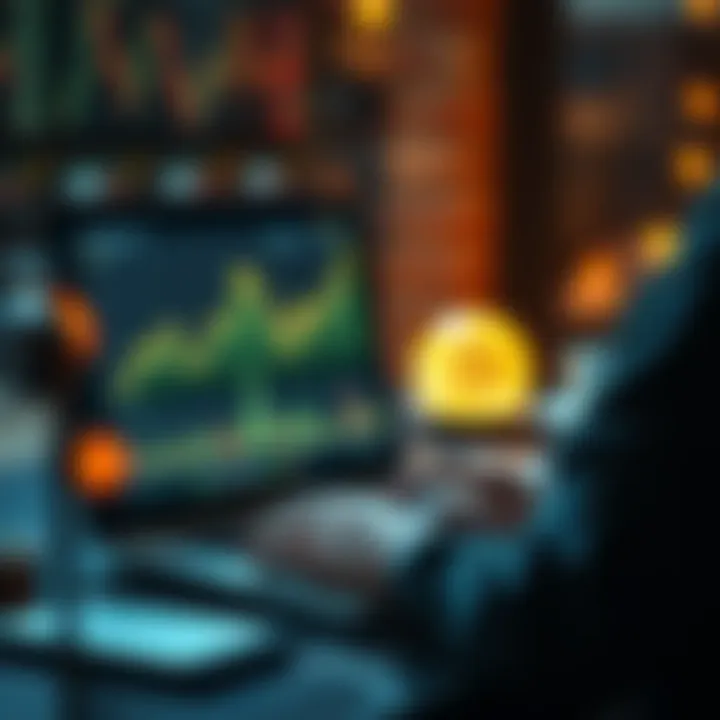 Bitcoin Investment A person analyzing Bitcoin trends on a laptop with a chart showing market fluctuations.