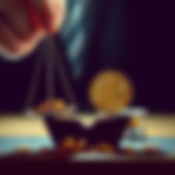 Bitcoin investment caution A person weighing coins and a Bitcoin symbol, symbolizing the balance of risk in cryptocurrency investing.