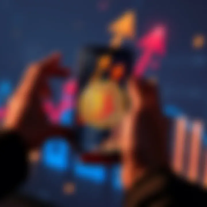 Bitcoin Investment Concept A person holding a smartphone displaying a Bitcoin symbol with upward arrows in the background, representing financial growth and investment strategy.