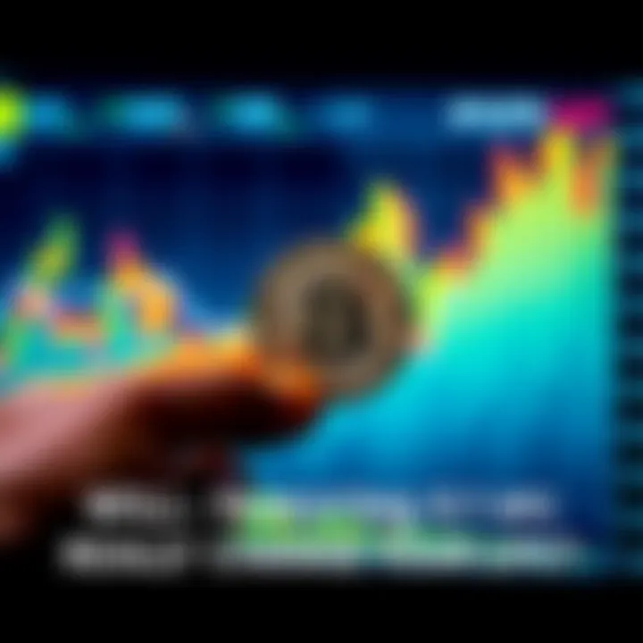 A hand holding a physical Bitcoin with a chart showing growth in the background, symbolizing investment potential.