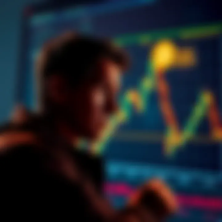 A person looking at a Bitcoin chart with a worried expression, contemplating whether to sell or hold their investment.