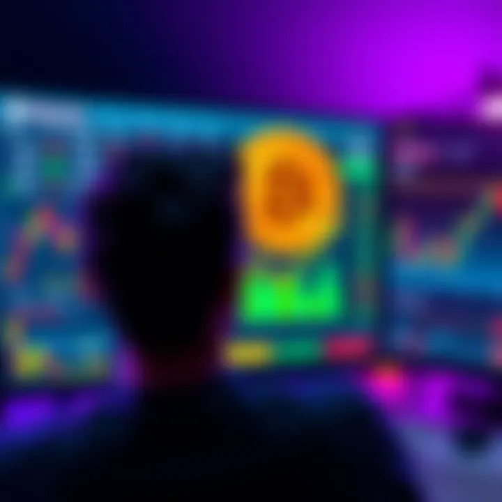 A person looking at a computer screen showing Bitcoin prices and investment charts, contemplating whether to buy or wait.