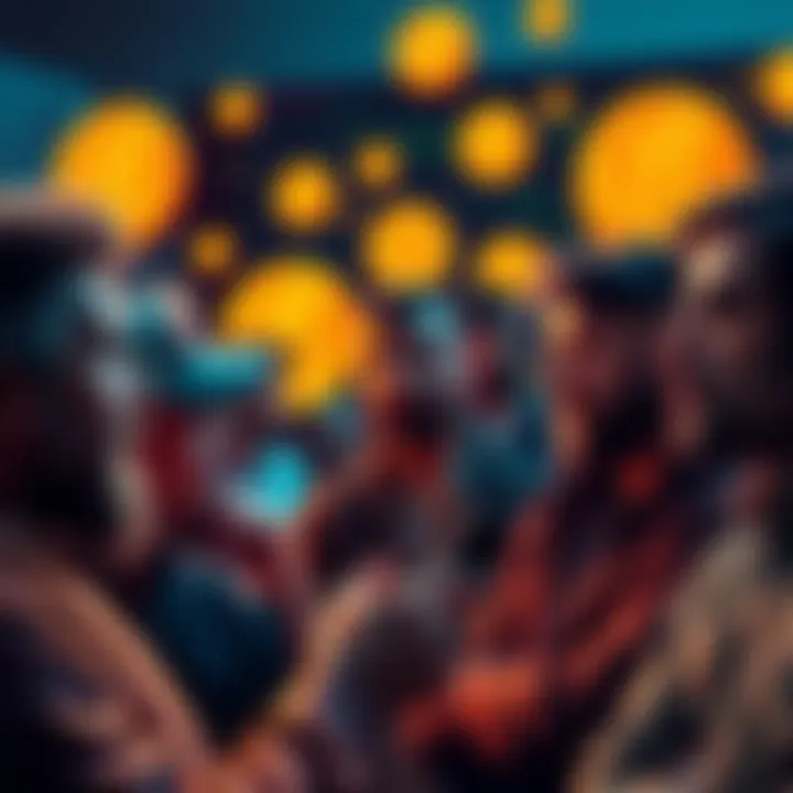 A group of people discussing Bitcoin investments, some showing excitement while others appear thoughtful, with Bitcoin symbols in the background.