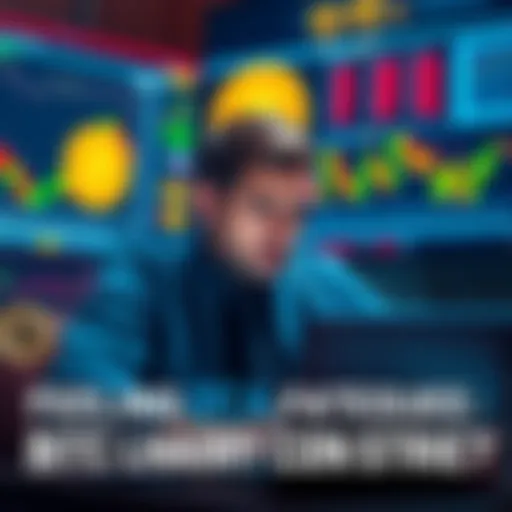 A person looking worried while checking Bitcoin prices on a laptop surrounded by charts and graphs