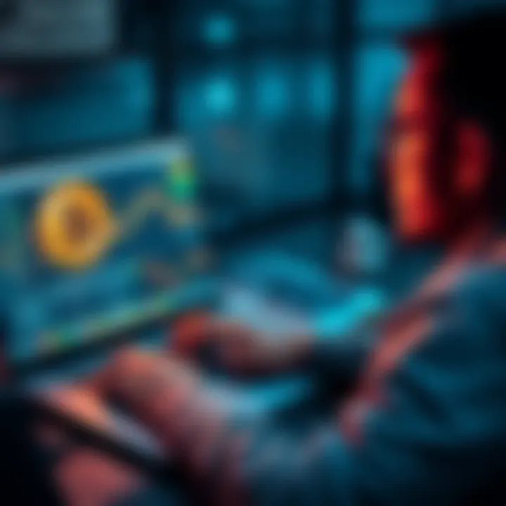A person examining Bitcoin charts and market trends on a laptop, considering a first investment