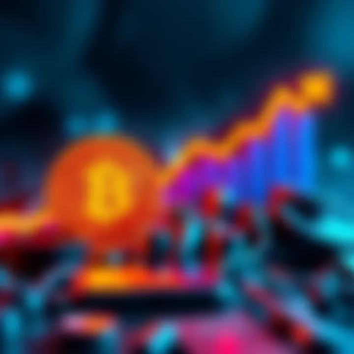 A visual representation of a $34 investment growing to $4,556, featuring a Bitcoin symbol, a dollar sign, and an upward trend graph.