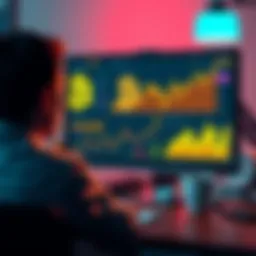 A person looking at a computer screen displaying Bitcoin charts and graphs, reflecting on investment growth, with a coffee cup nearby