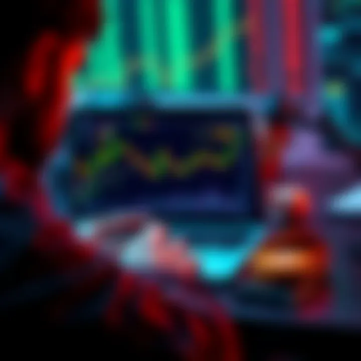 A person examines Bitcoin graphs and charts on a laptop, discussing investment strategies, with a wallet nearby.