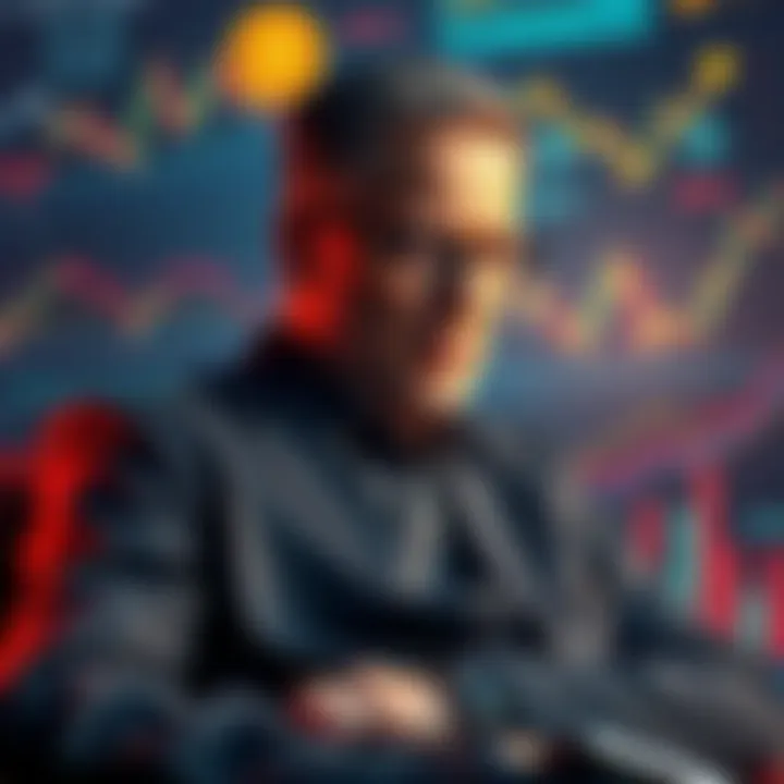 A seasoned investor reflecting on Bitcoin, showing graphs and charts illustrating market trends, with symbols of saving and resilience in the background