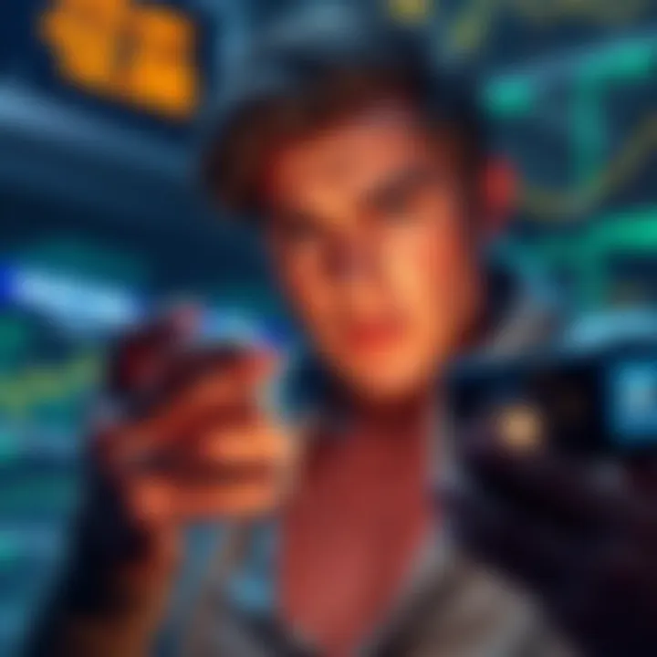 A person looking worried while checking Bitcoin prices on a smartphone, symbolizing the fear of missing out.