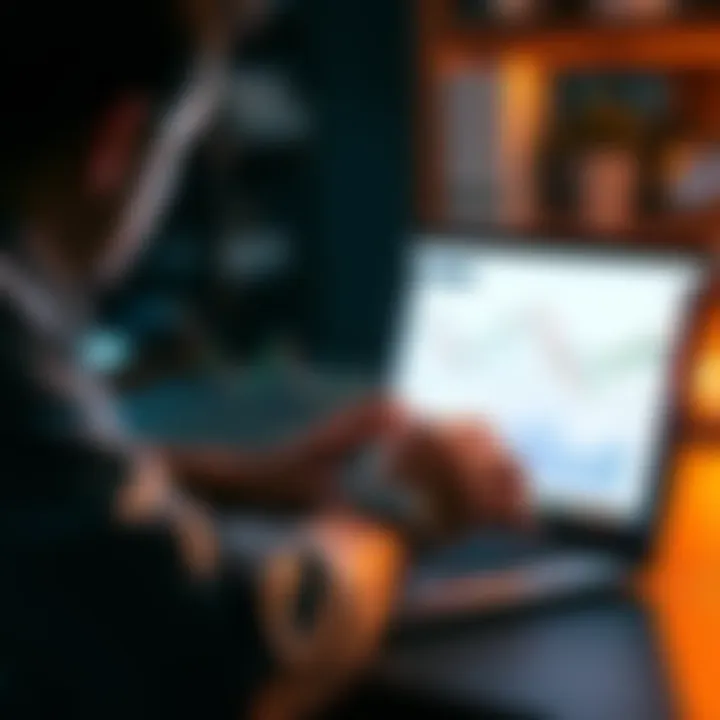 A person analyzing Bitcoin charts and graphs on a laptop, symbolizing dollar cost averaging every Friday.