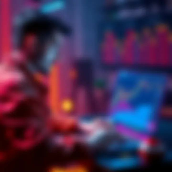 Individual with laptop analyzing Bitcoin trends and increasing purchases during market dip