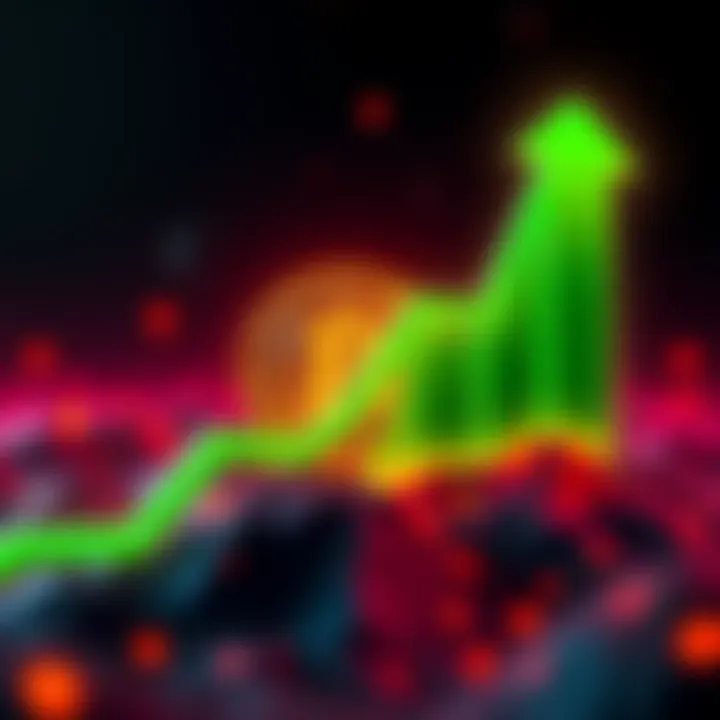 A graph showing Bitcoin price trends with an upward arrow, symbolizing growth in investments.
