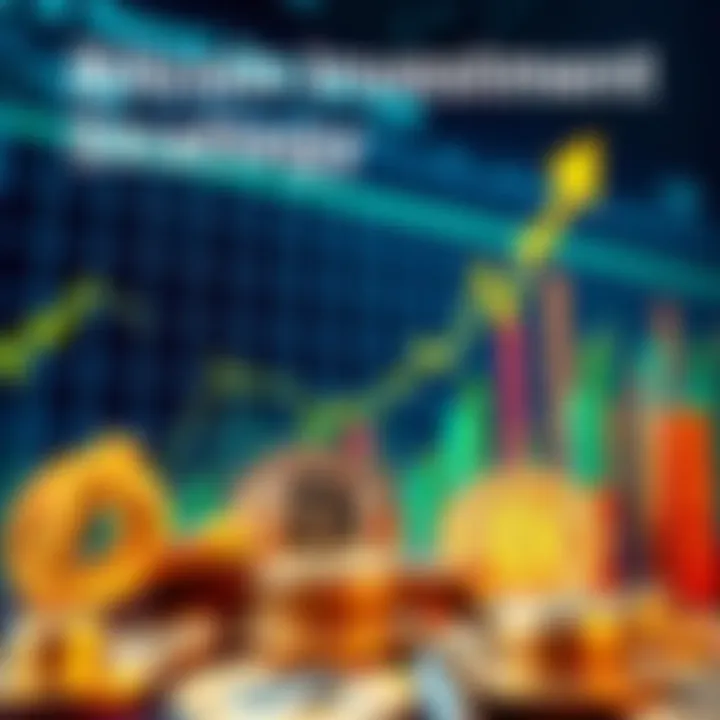 A graph showing a rise in Bitcoin value after a $101 million investment, alongside visuals of Bitcoin coins and funding sources.
