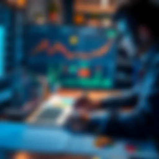 A person analyzing Bitcoin trends and charts, planning a five-year investment strategy with a laptop and charts on the table.