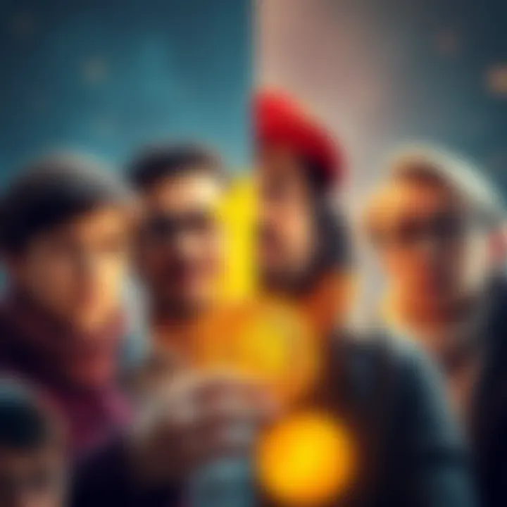 A split image showing some people happily buying Bitcoin while others look unsure or confused about it.